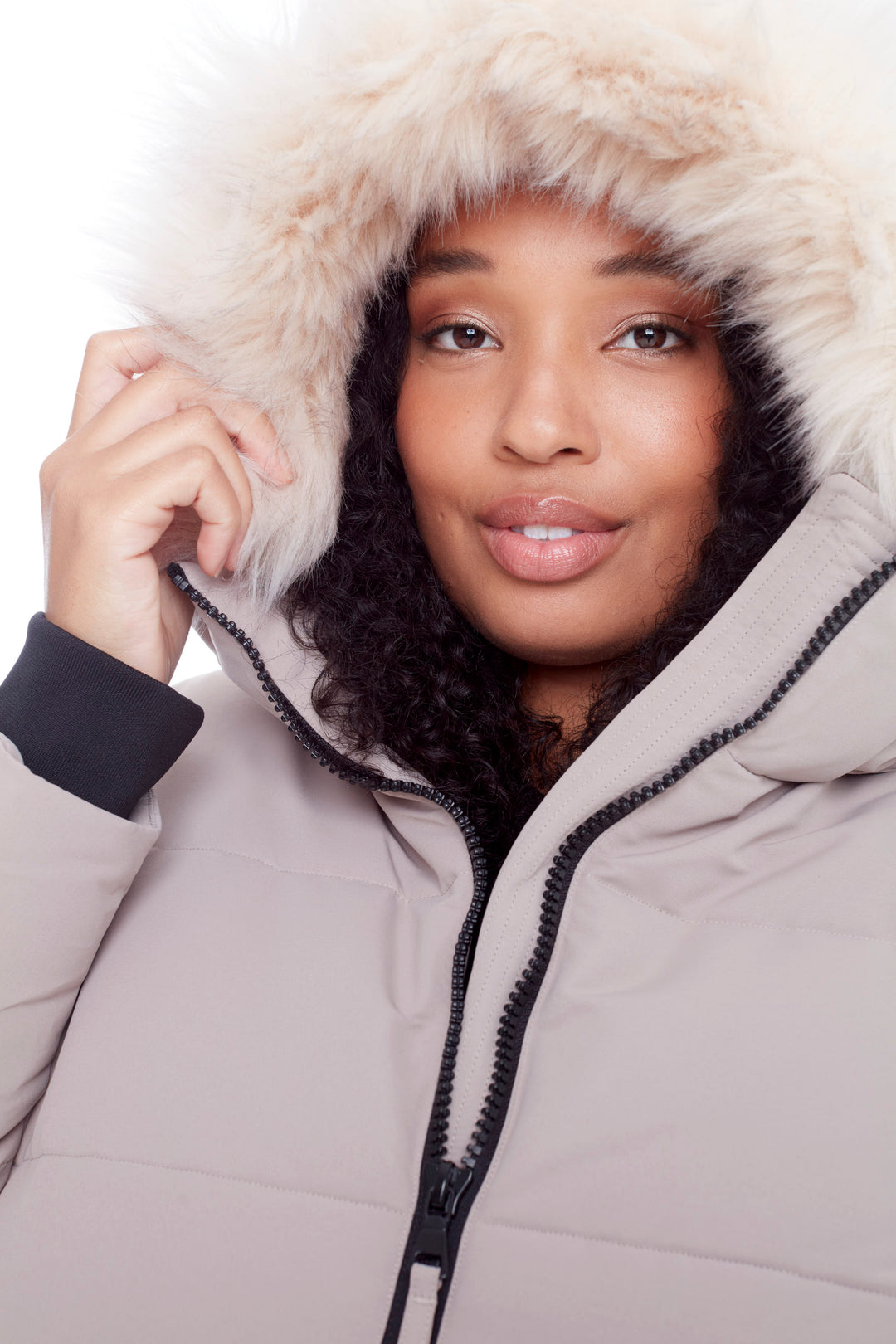 KLUANE PLUS | WOMEN'S VEGAN DOWN (RECYCLED) ULTRA LONG LENGTH PARKA, LIGHT TAUPE (PLUS SIZE)