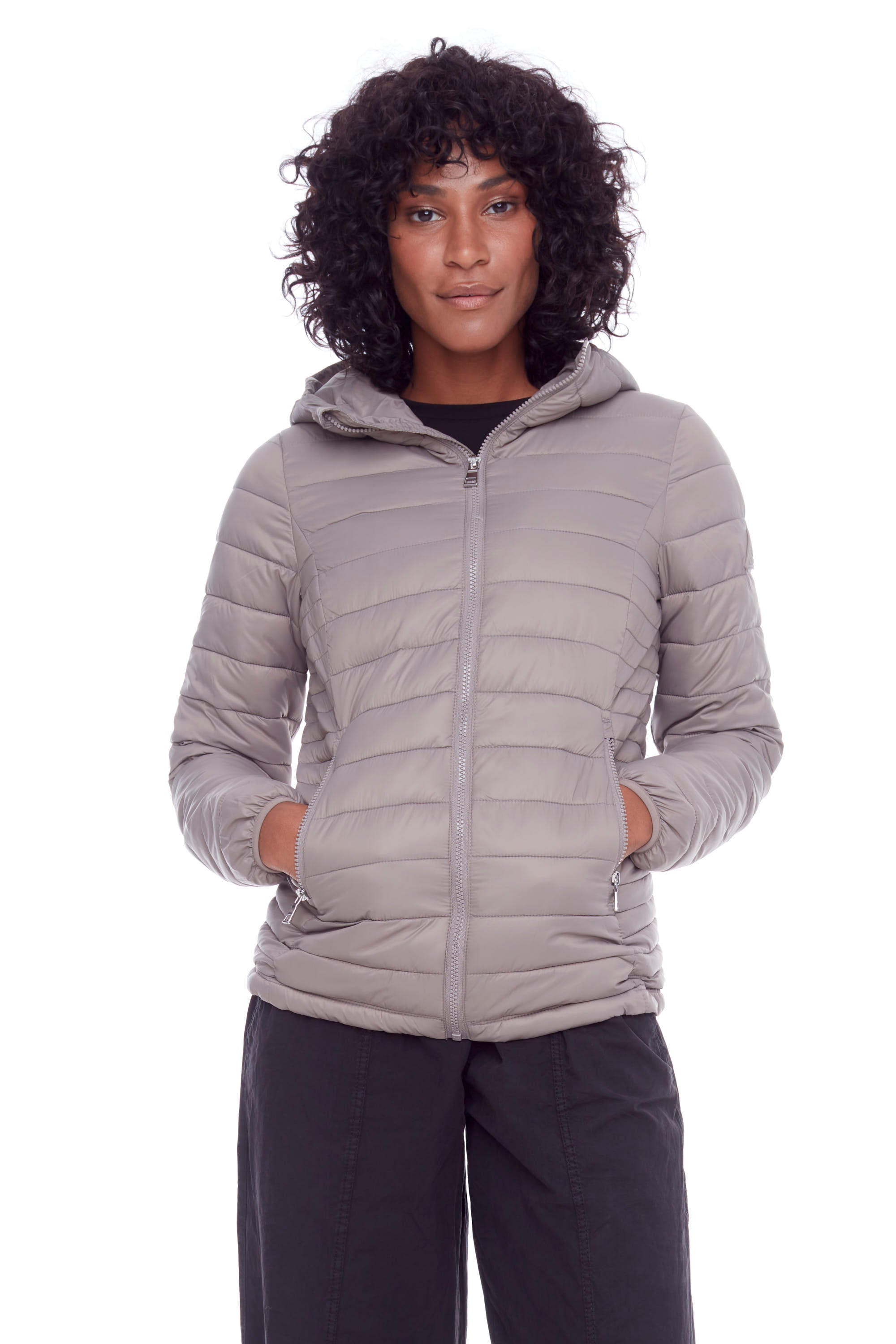 Taupe puffer cheap jacket women's