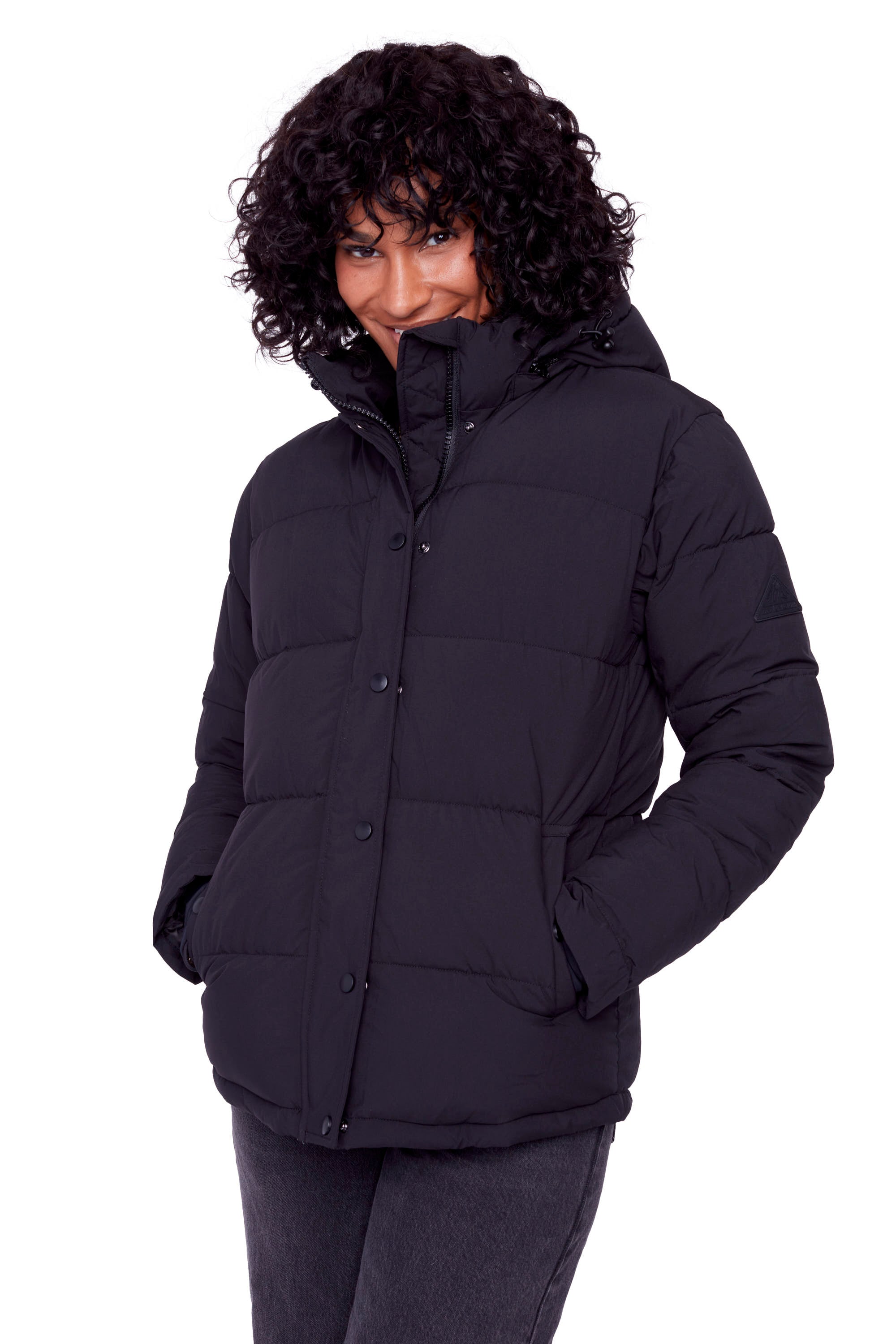 Alpine North Forillon Women s Vegan Down Recycled Short Quilted Puffer Jacket Black Medium