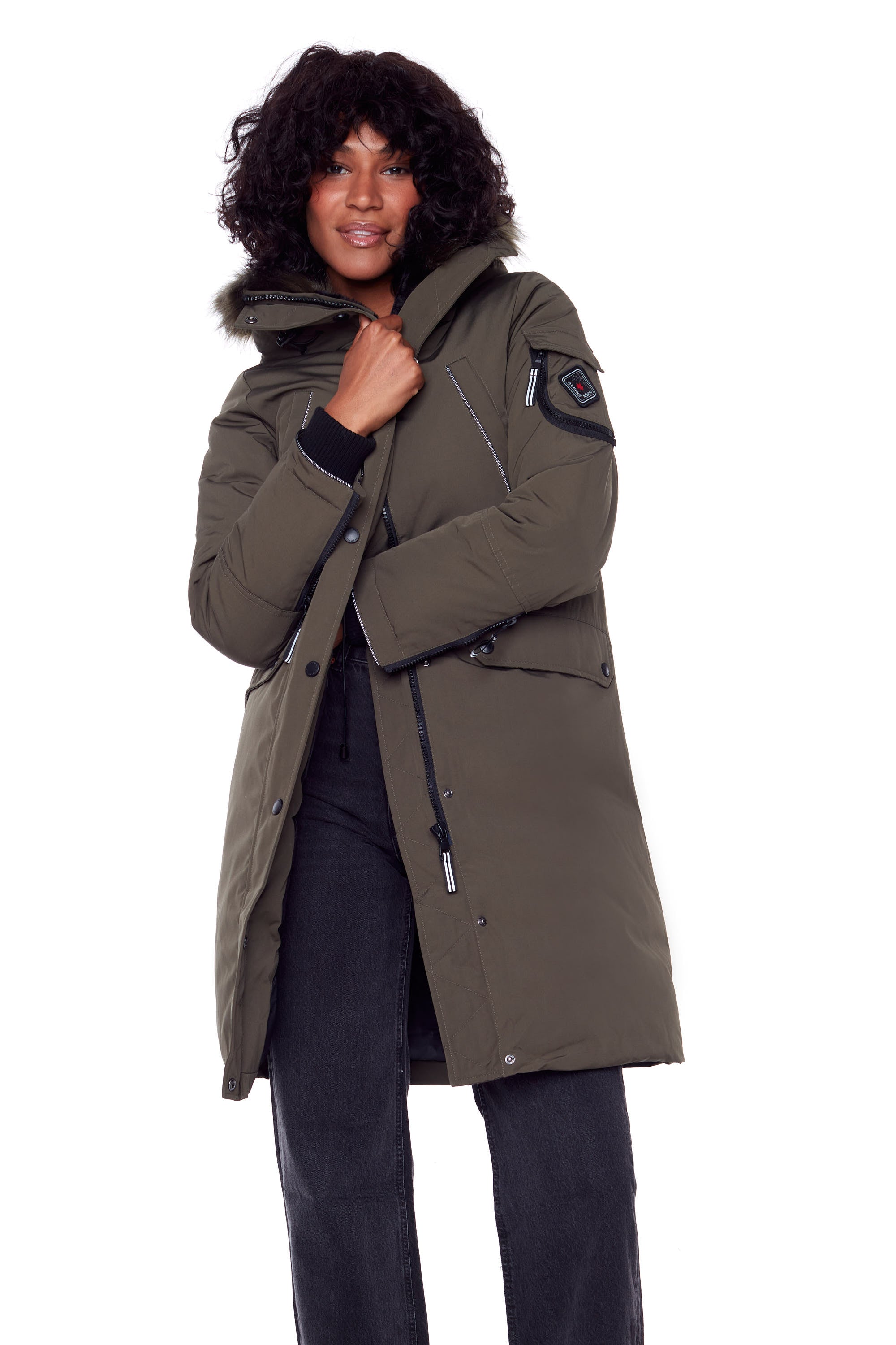 LAURENTIAN WOMEN S VEGAN DOWN RECYCLED LONG PARKA OLIVE