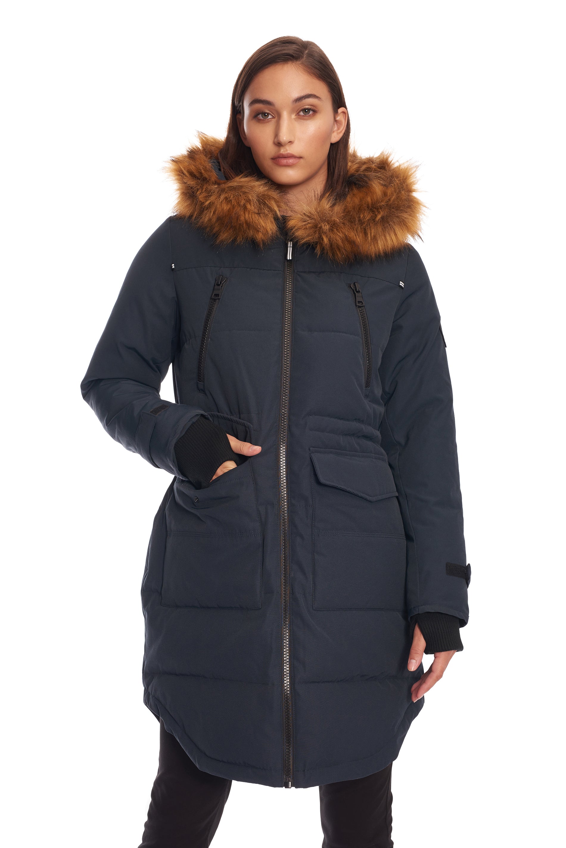 UKON WOMEN S VEGAN DOWN RECYCLED DRAWSTRING PARKA NAVY Alpine North US