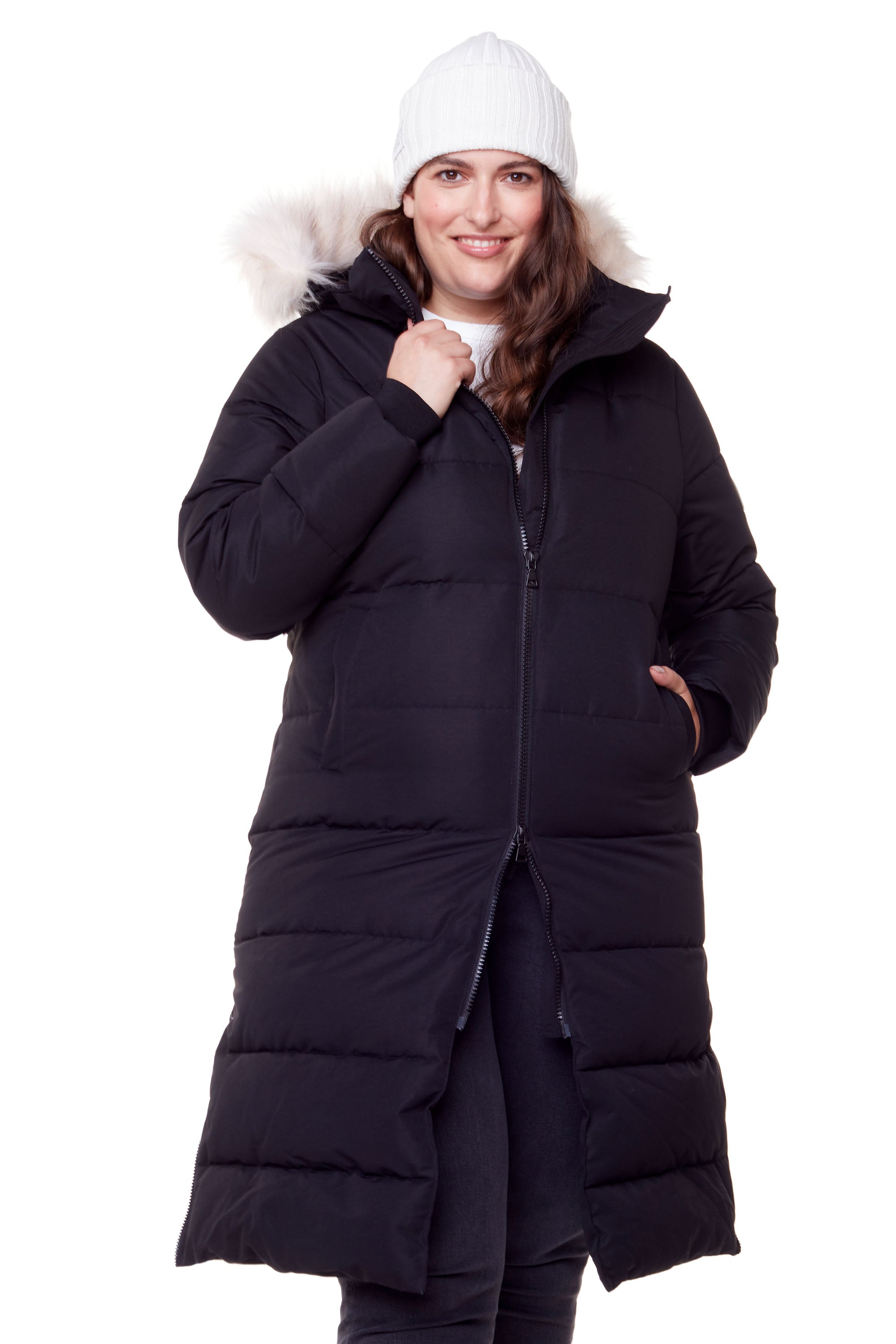 Plus size black sale coat with fur hood