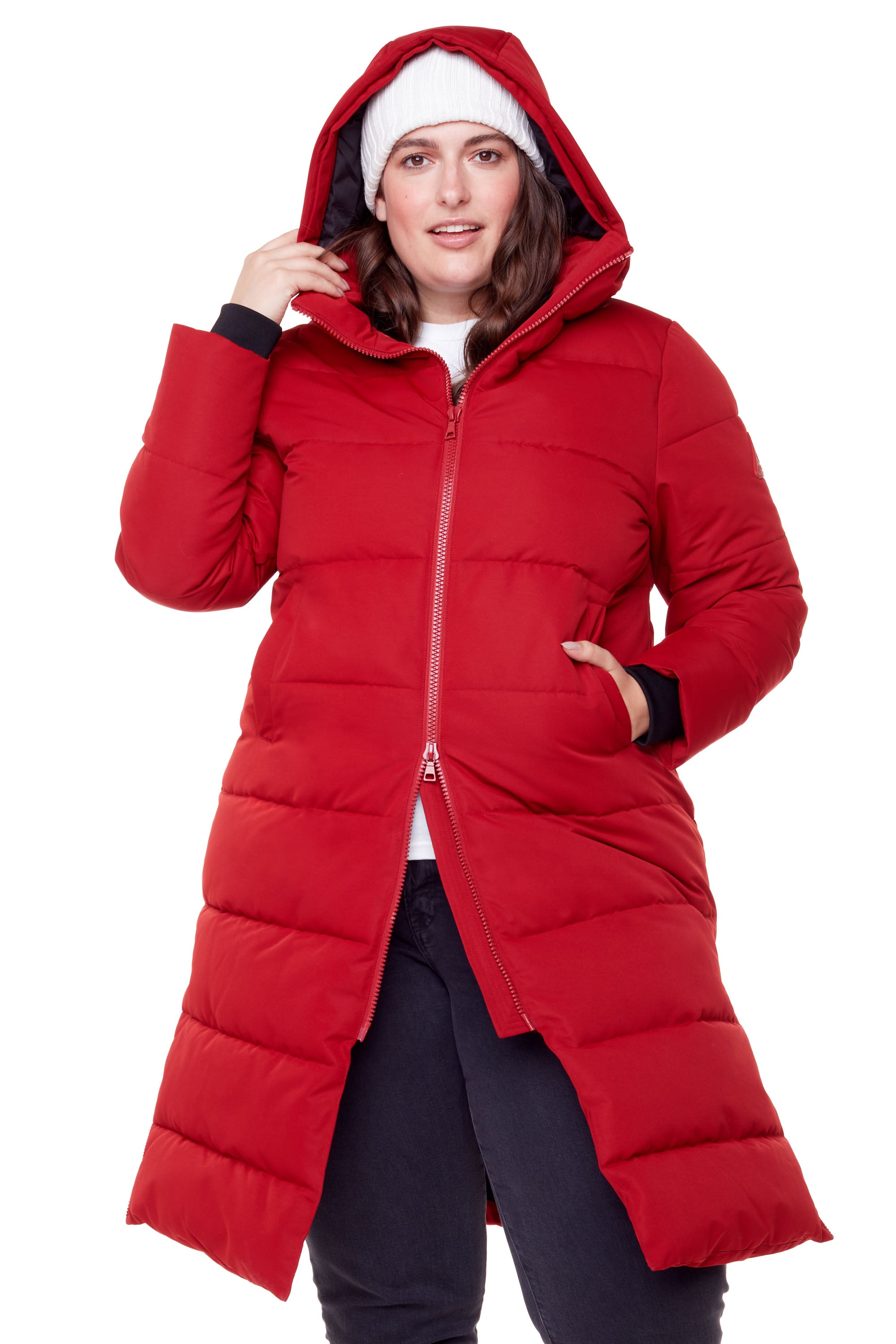 Red plus size puffer hot sale coat